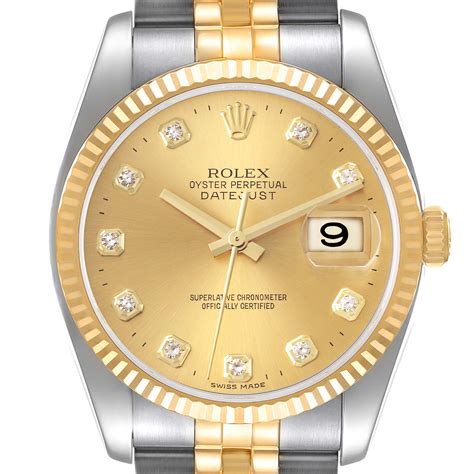 rolex datejust 36 mm diamanten edelstahl gold|Rolex 36mm Datejust diamond bezel.